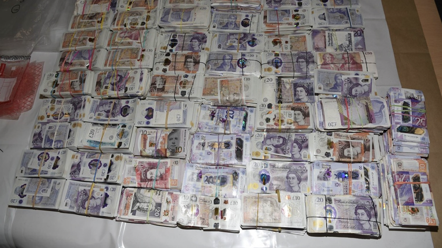 MONEY SEIZED FROM A UK TO DUBAI CASH SMUGGLING RING IN 2021.
