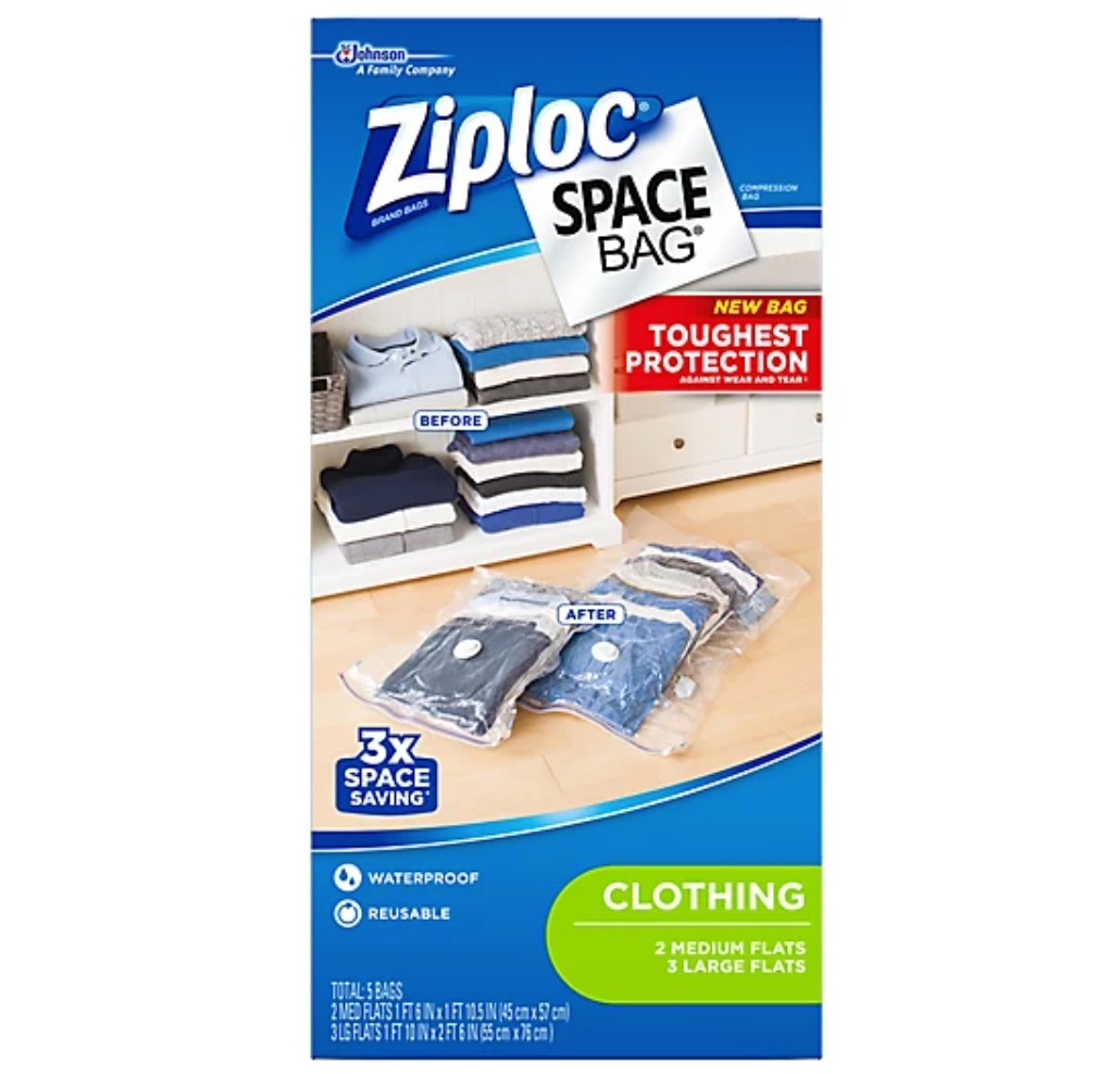 Ziploc Space Bag Clothing Vacuum Seal Flat Combo 1 Medium 1 Large