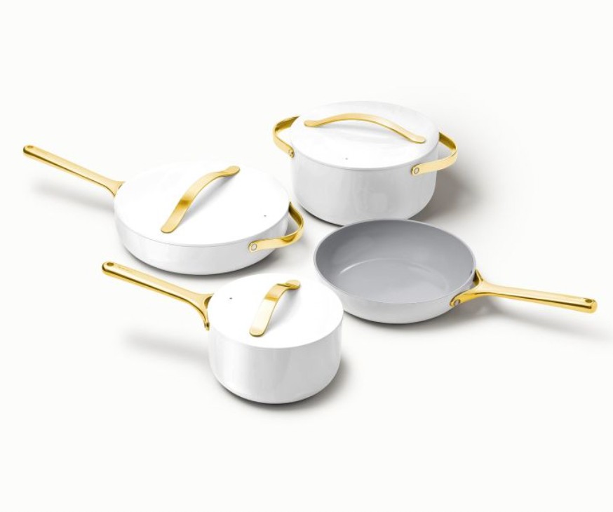 Caraway Sauté Pan in White with Gold Handle in 2023