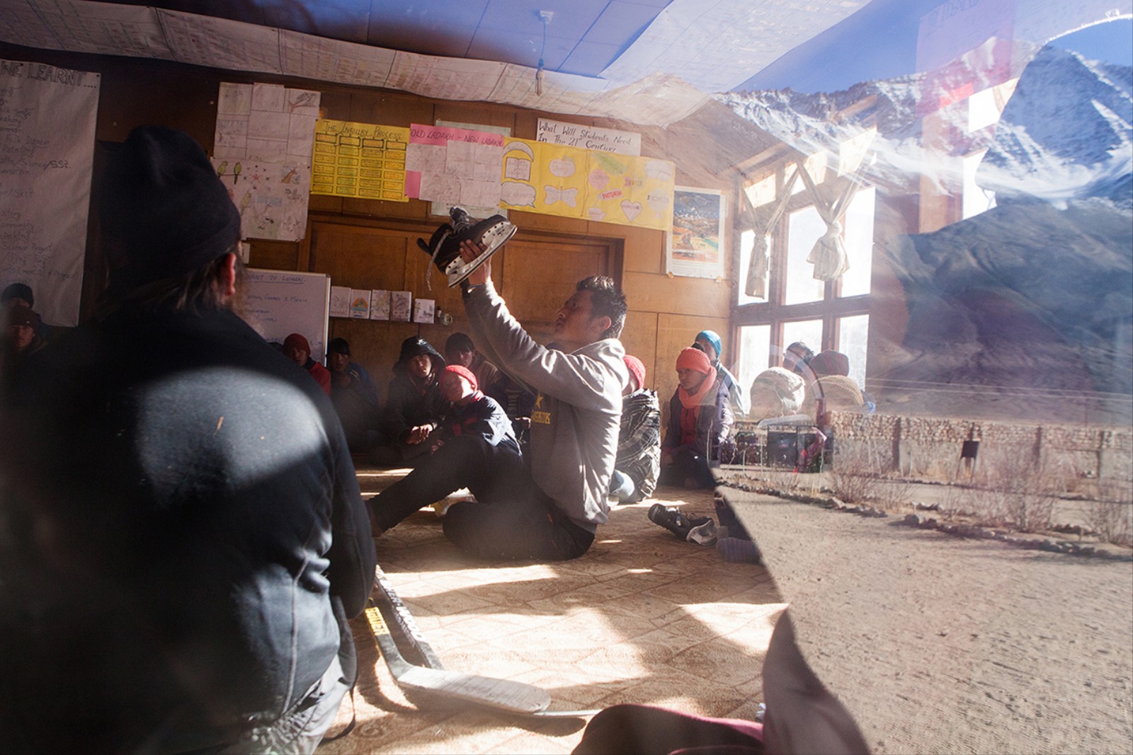 1484412659475 Before first day of practise the children of Kargyam are taught how to tie their skates