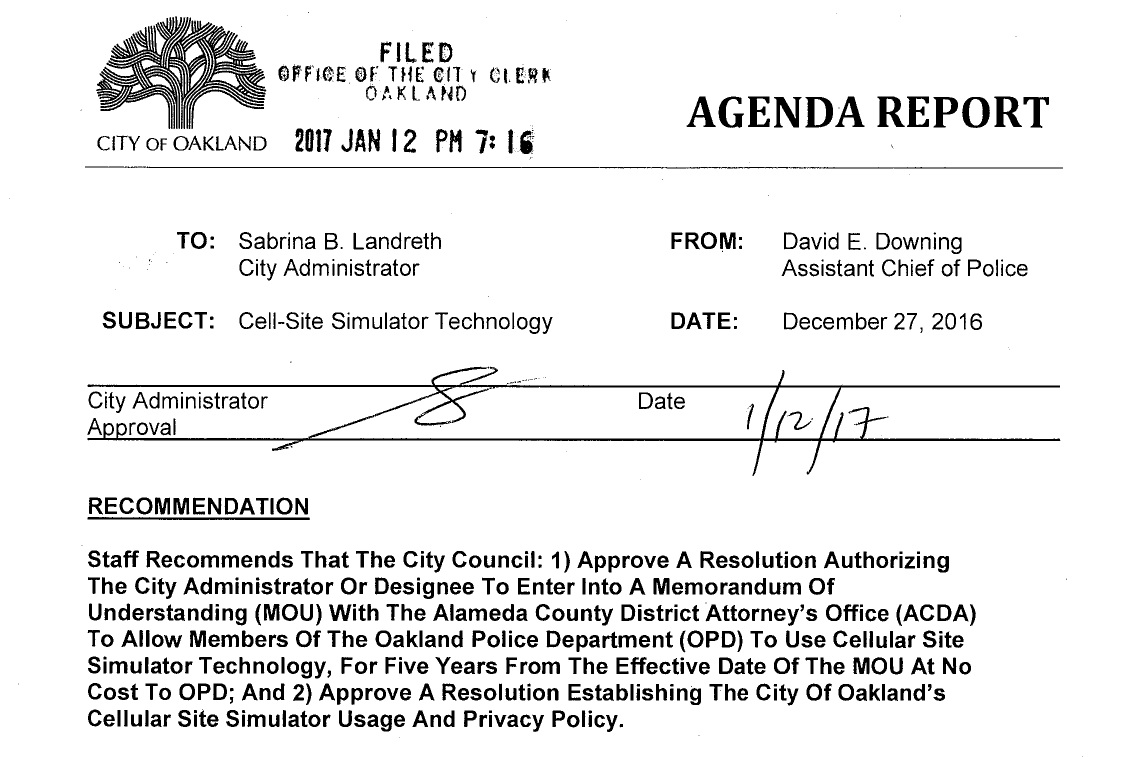 City of Oakland Agenda Report