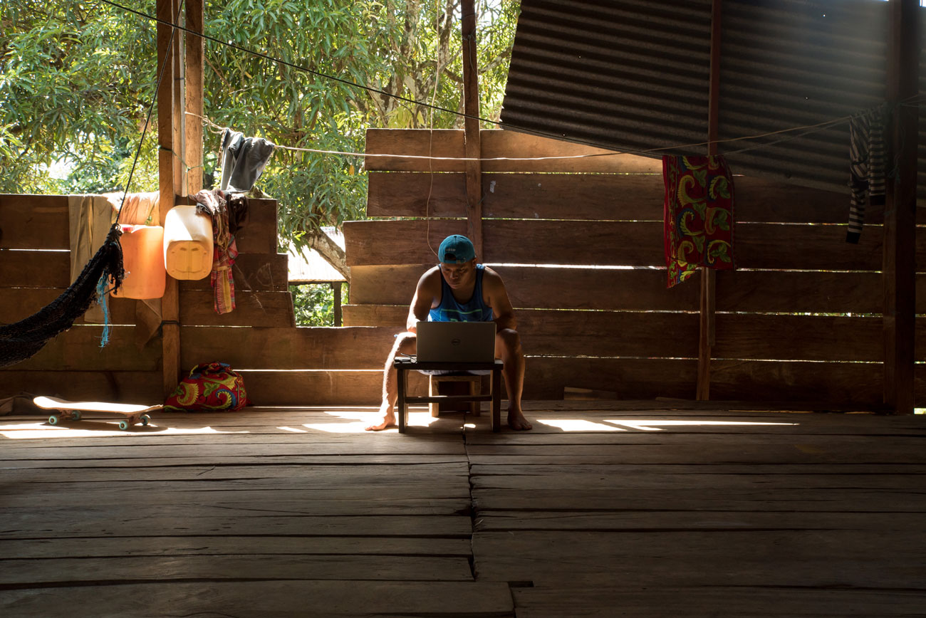 Eliceo Quintero processes the drone imagery collected from a day of monitoring deforestation.