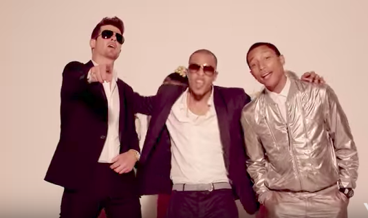 Robin Thicke pointed the finger at Pharrell. Image via YouTube.