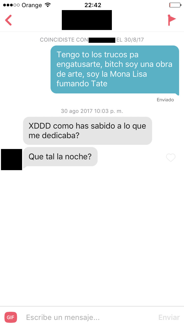 Para mi segunda v­ctima escojo una de las rimas de Obra de Arte de La Zowi Es una pena que Tinder no permita mandar notas de voz porque se lo habr­a