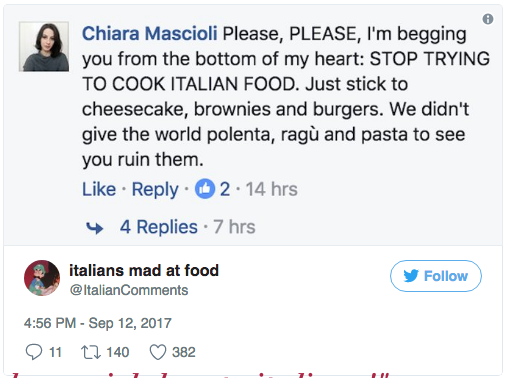 twitter italian mad at food 