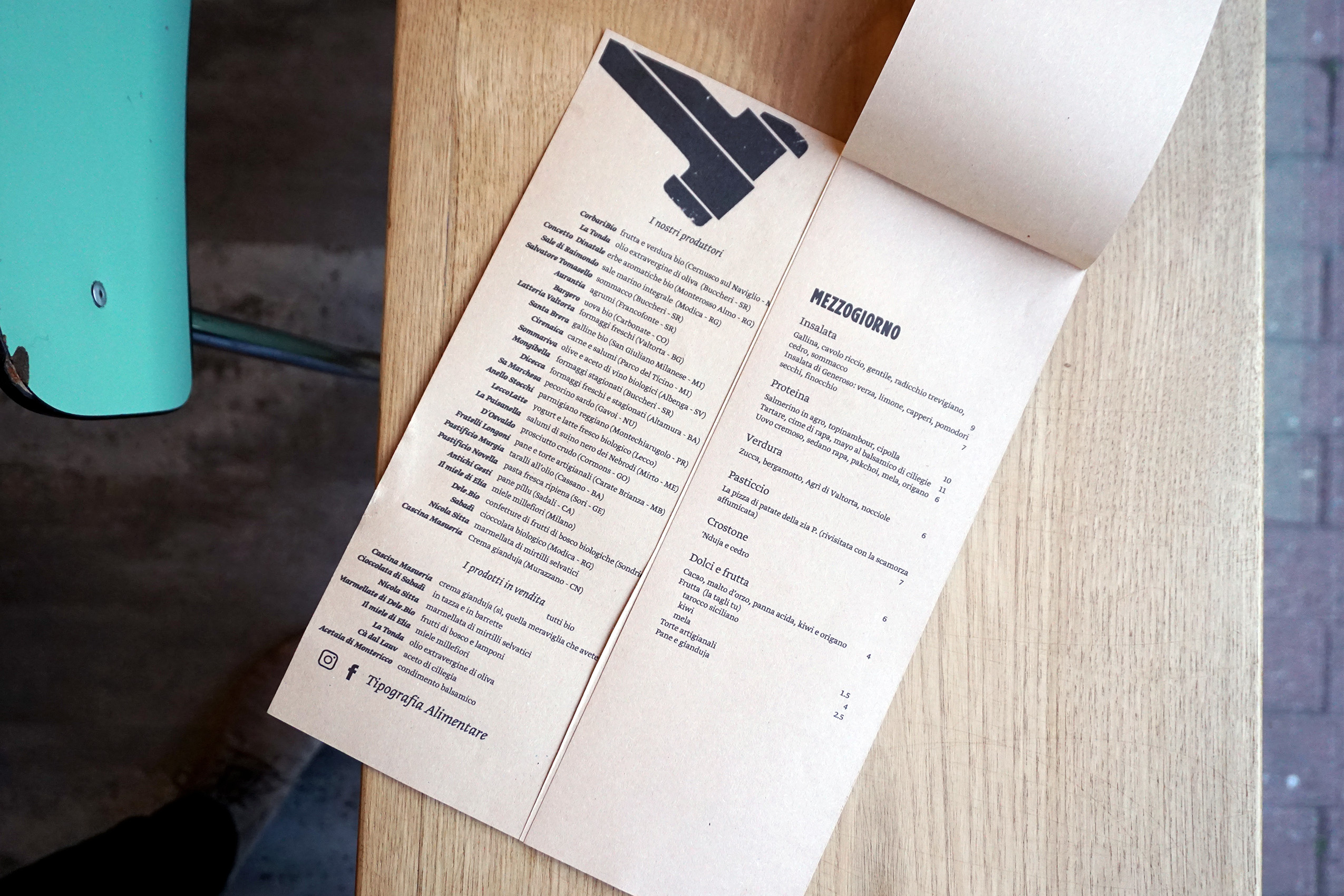 Menu tipografia alimentare