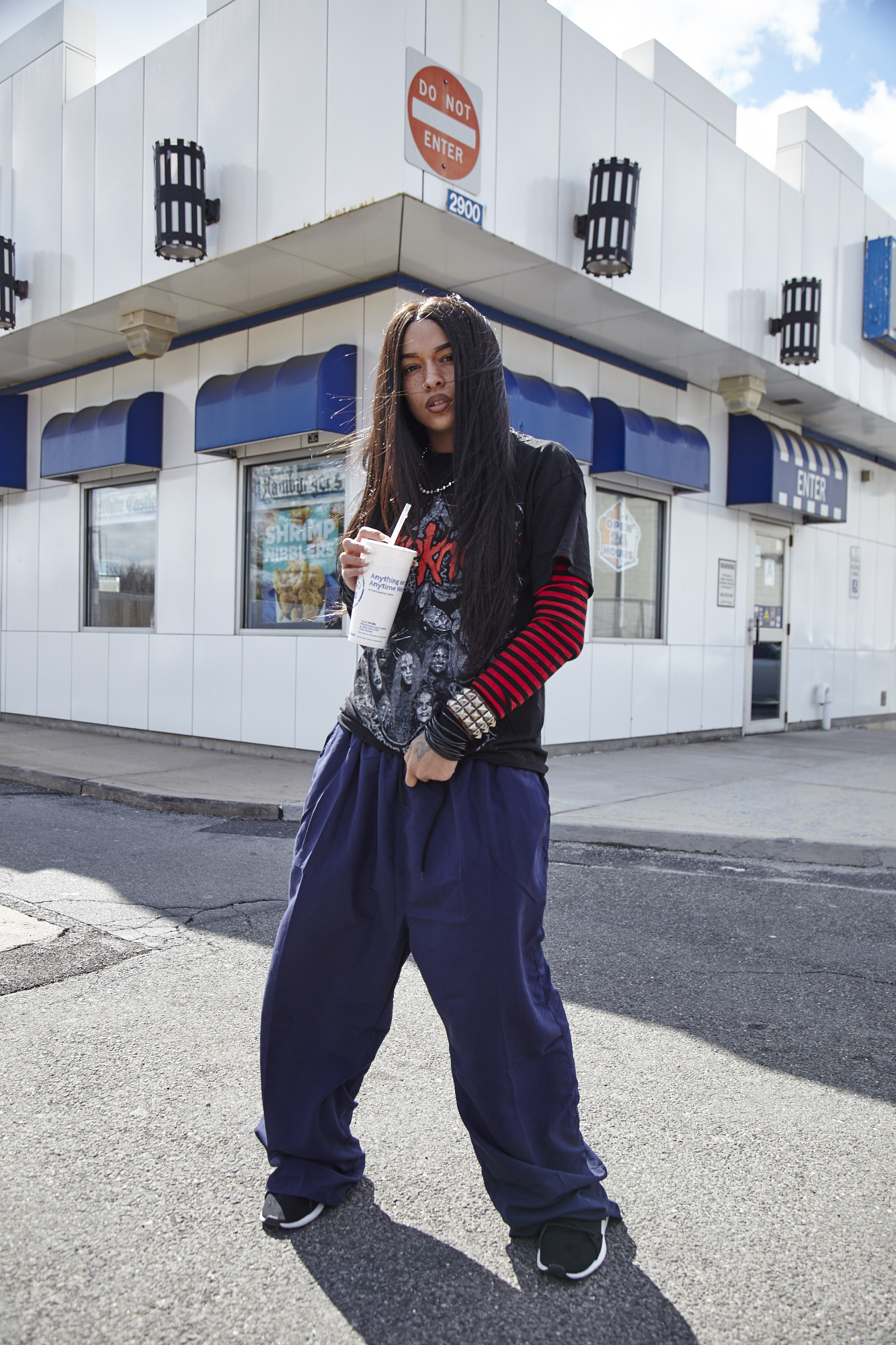 Princess Nokia Stunts in Red Supreme Pants