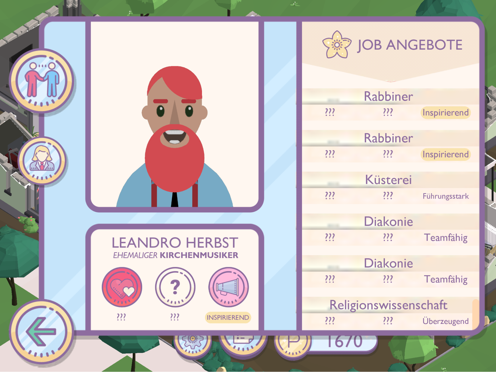 Der Screenshot aus dem Spiel 'Amtliche Helden' zeigt einen Arbeitslosen, den der Spieler vermitteln soll.