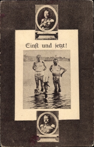 Eine Postkarte von 1919, die Reichspräsident Friedrich Ebert und den Reichswehrminister Gustav Noske am Strand zeigt. 