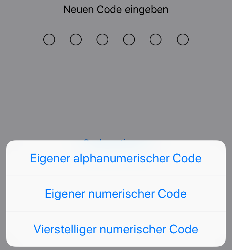 iOS-Screenshot: neuen PIN-Code wählen