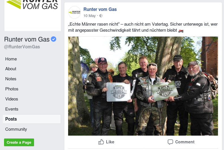Ein bezahlter Facebook-Post des Verkerhsministeriums wirbt für die Runter vom Gas-Kampagne. Diesen Post hat die Regierung als sogenannter Sponsored Post geschaltet