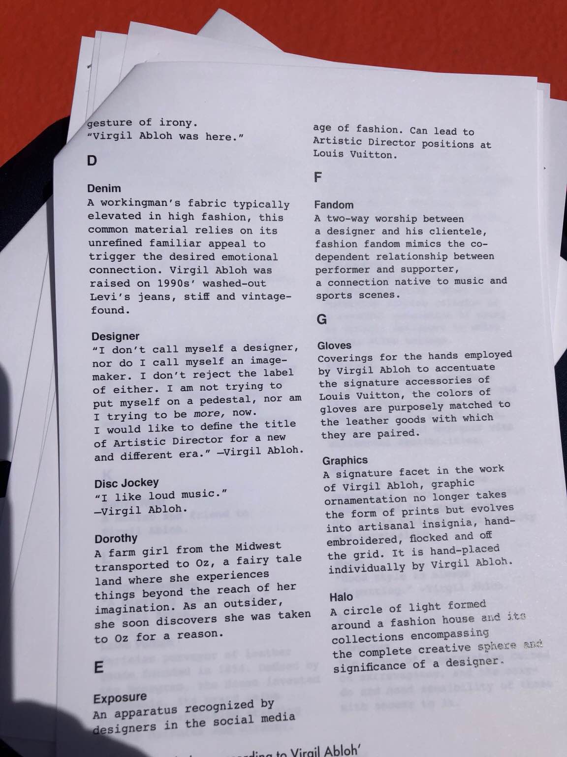 Virgil Abloh's Louis Vuitton Men's Show Notes Are Manifesto