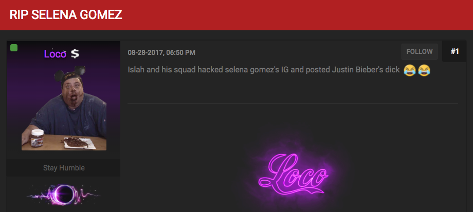 a post in the ogusers forum thread where members commented on the selena gomez hack - how to protect your privacy and stay secure on instagram the verge