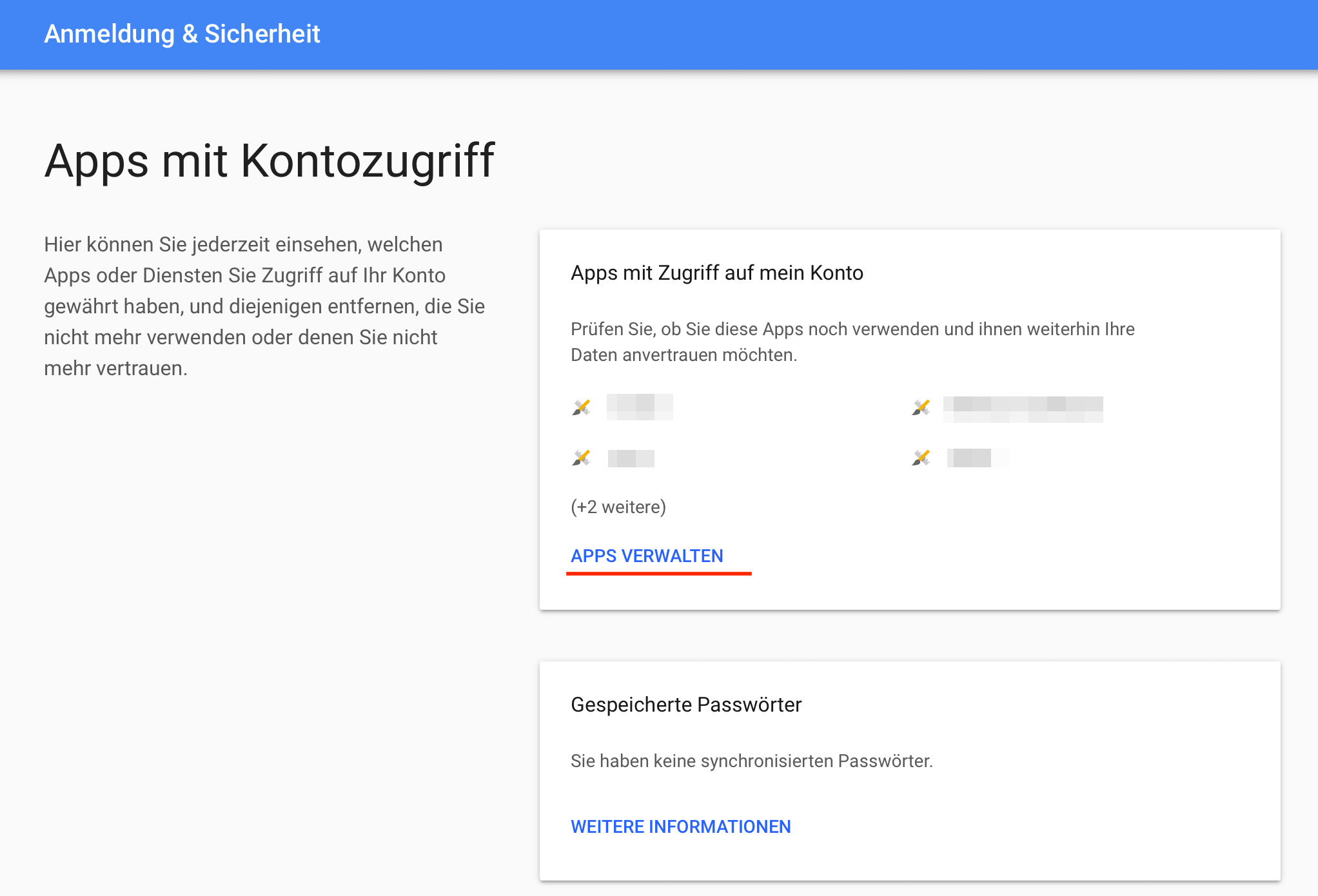 Diese Apps haben Zugriff auf das Benutzerkonto.