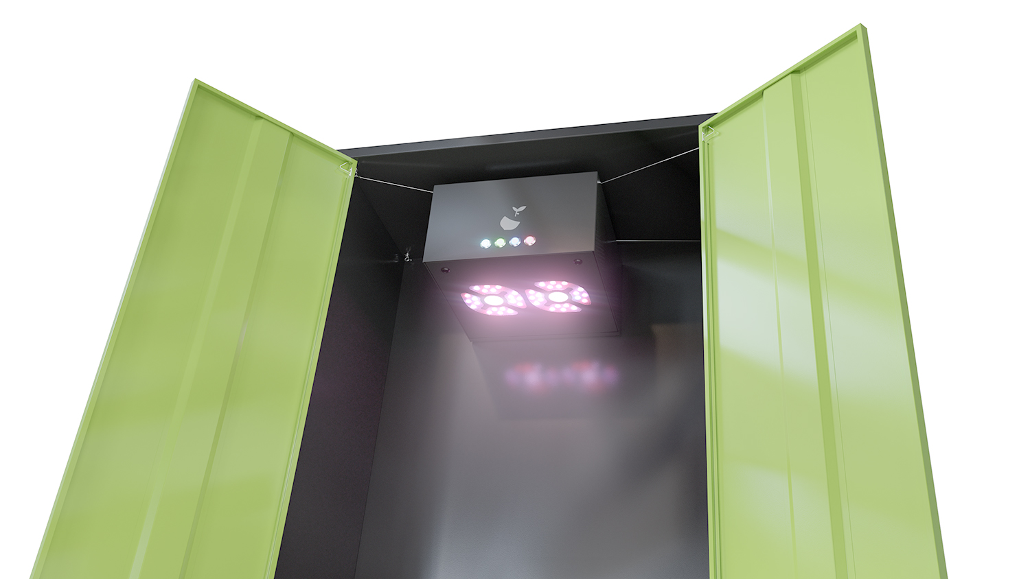 Die Hazelbox sieht aus wie ein Designerkleiderschrank, darin hängt die LED-Konstruktion Hazelbeam