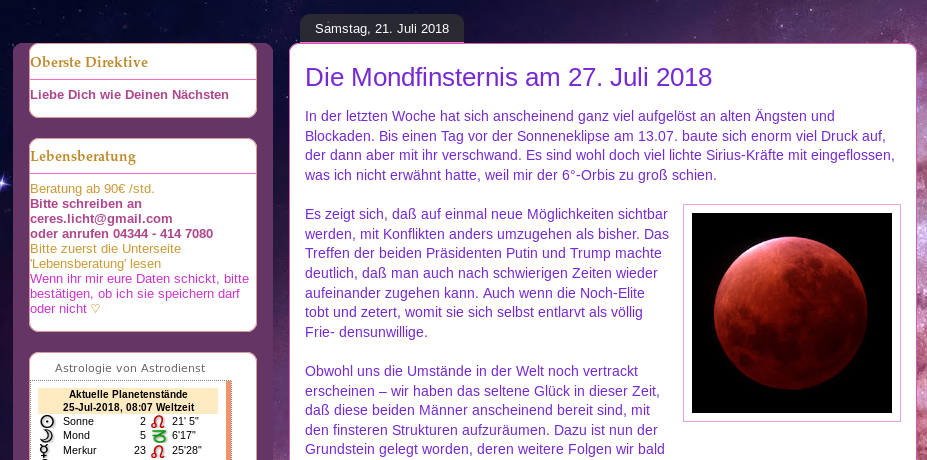 Screenshot der Seite Sternenlichter 2.0