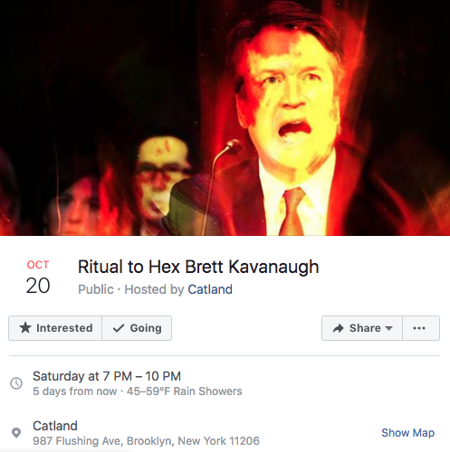 Ritual to Hex Brett Kavanaugh Facebook event, hosted at Brooklyn's Catland.