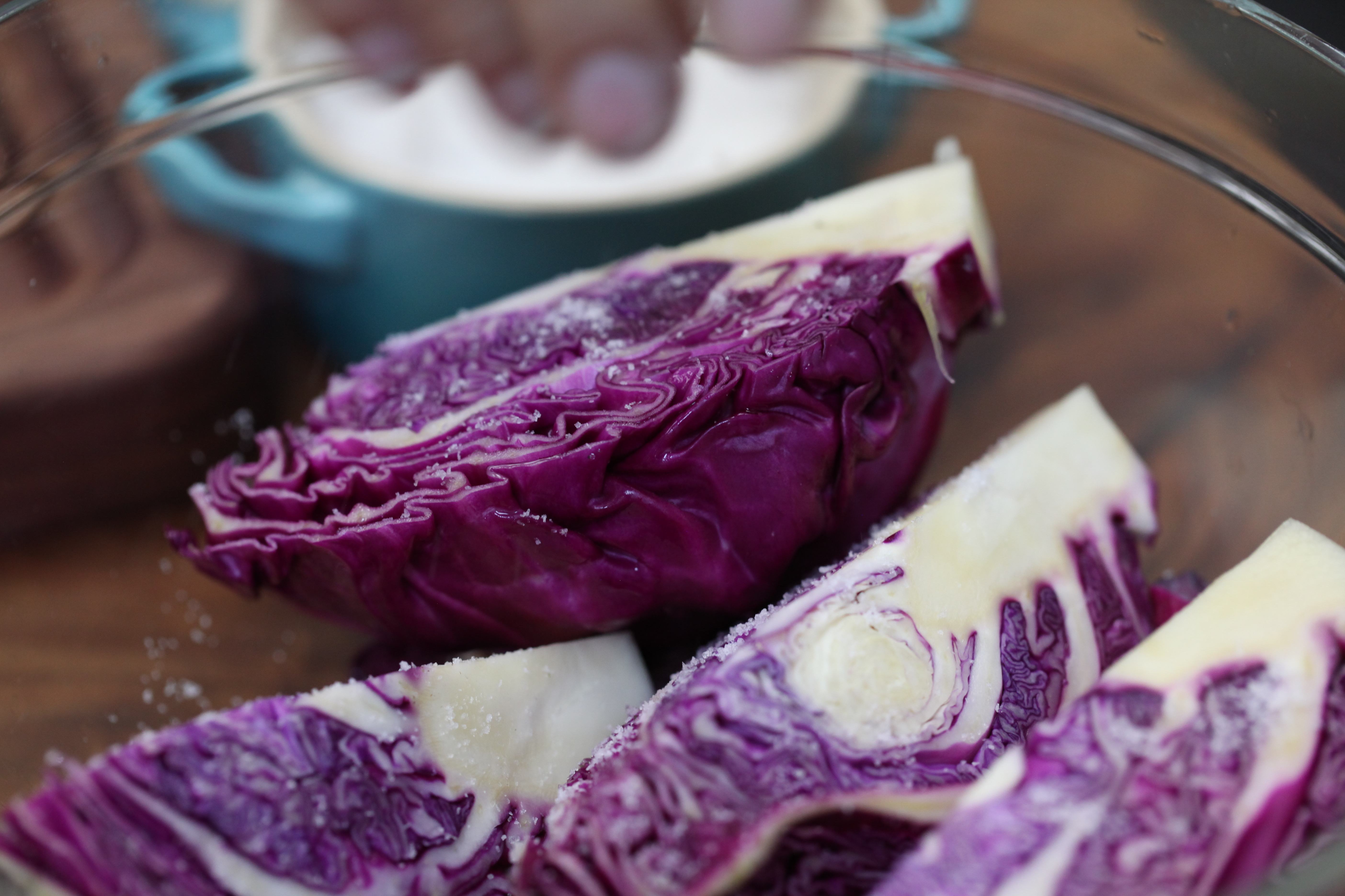 Salted red cabbage wedges