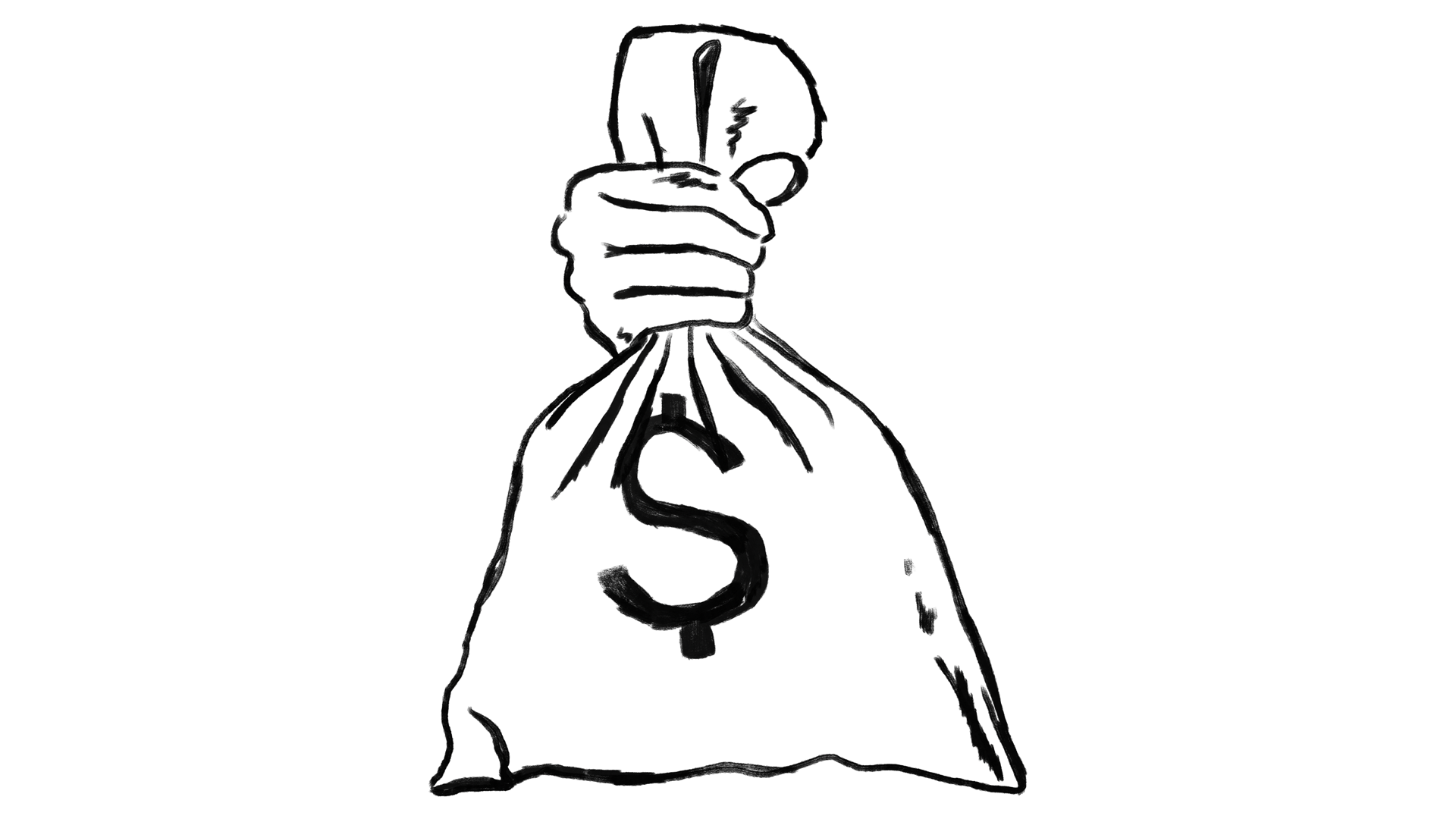 illustration of hand holding money bag