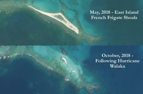 East Island, Hawaii before and after Hurricane Walaka.