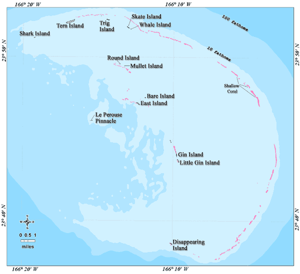 Closer map of the French Frigate Shoals, Hawaii.