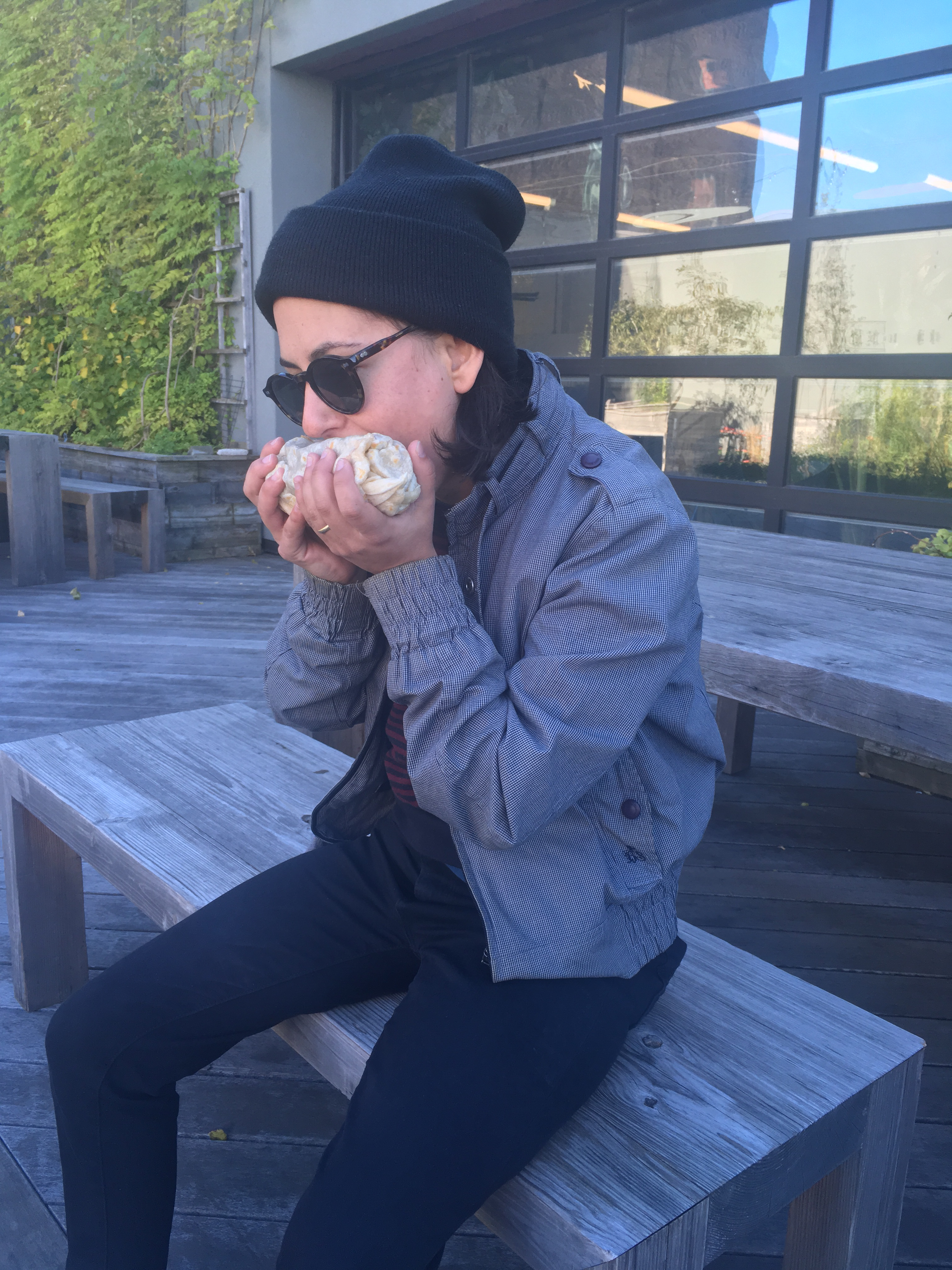 The author, attempting to eat a burrito Bieber-style.