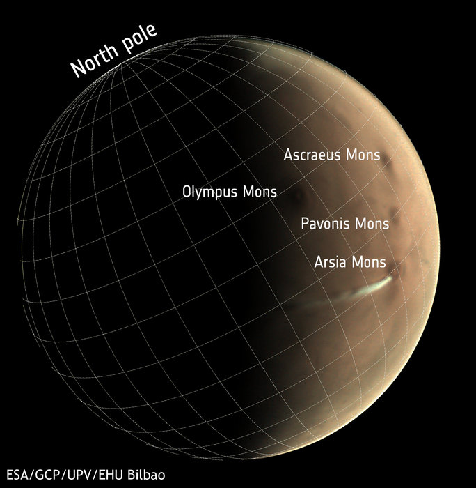 Map of Arsia Mons with cloud.