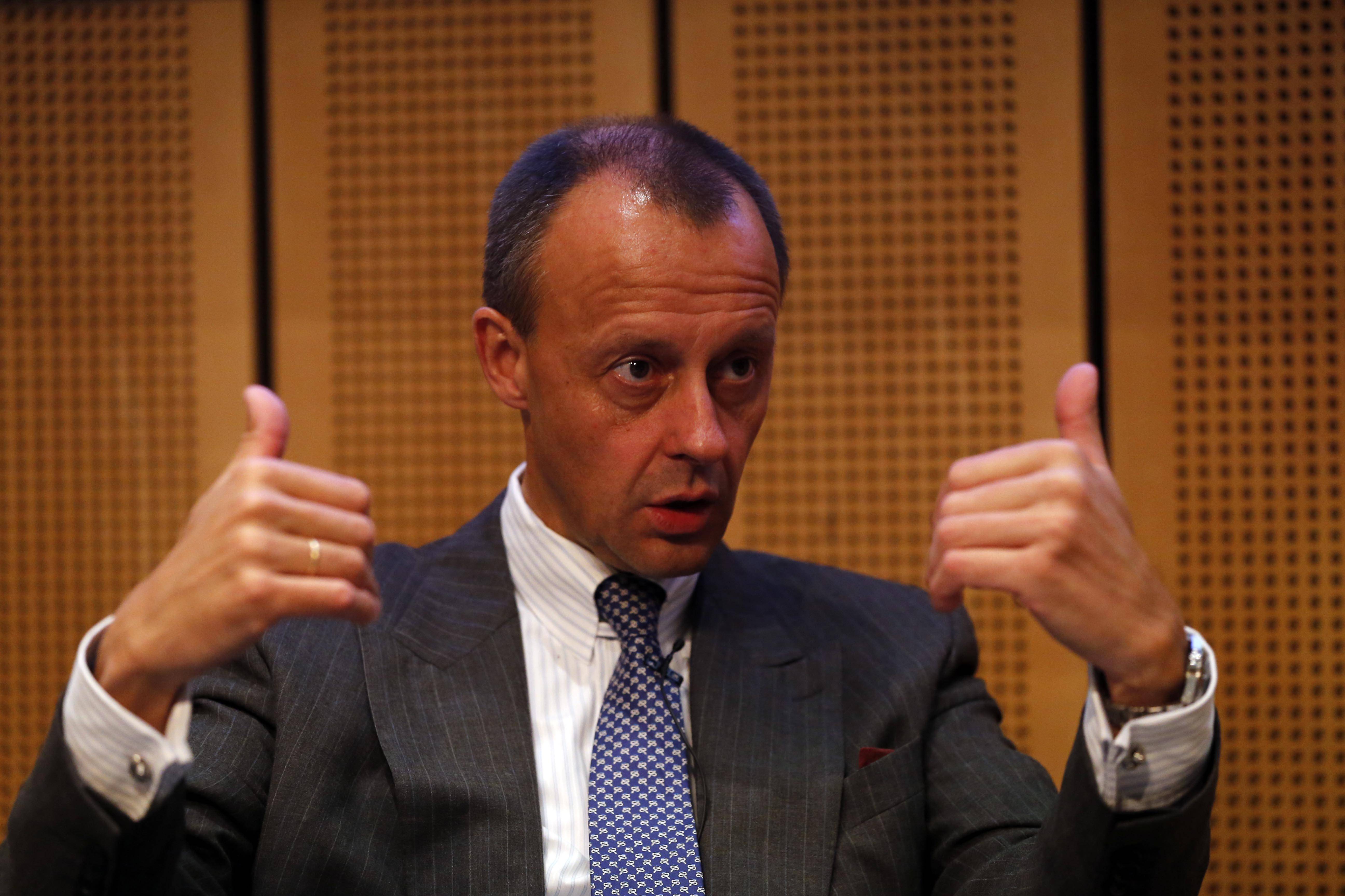 Friedrich Merz diskutiert auf einer Veranstaltung im Jahr 2017