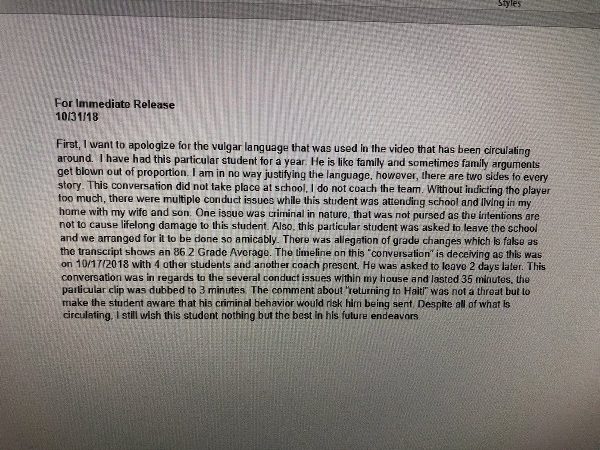 Mike Woodbury statement