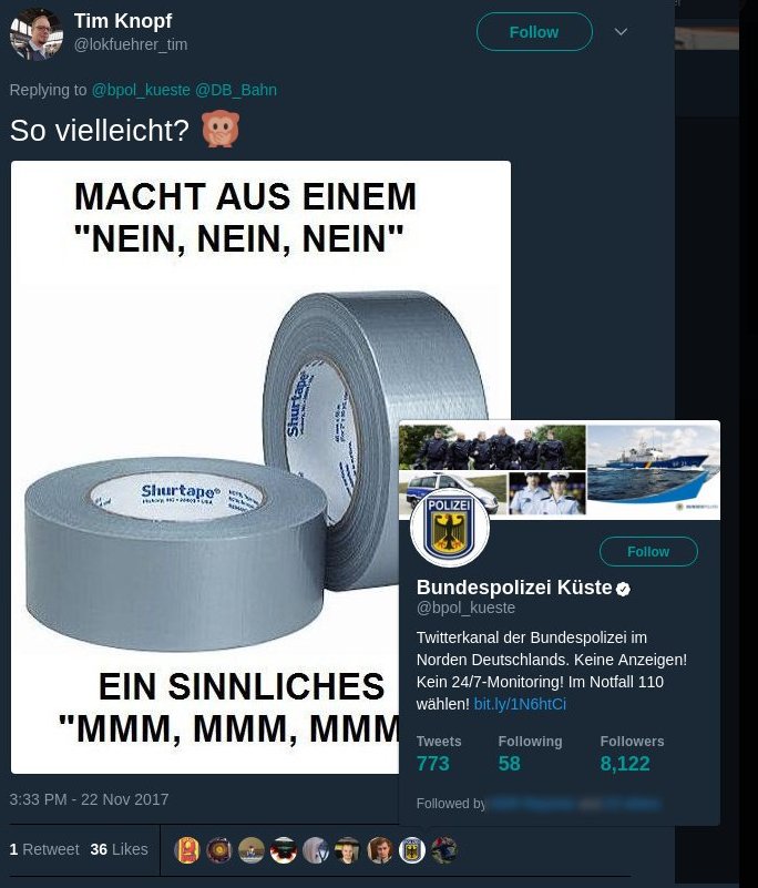 Screenshot eines Tweets, den die Polizeit gelikt hat