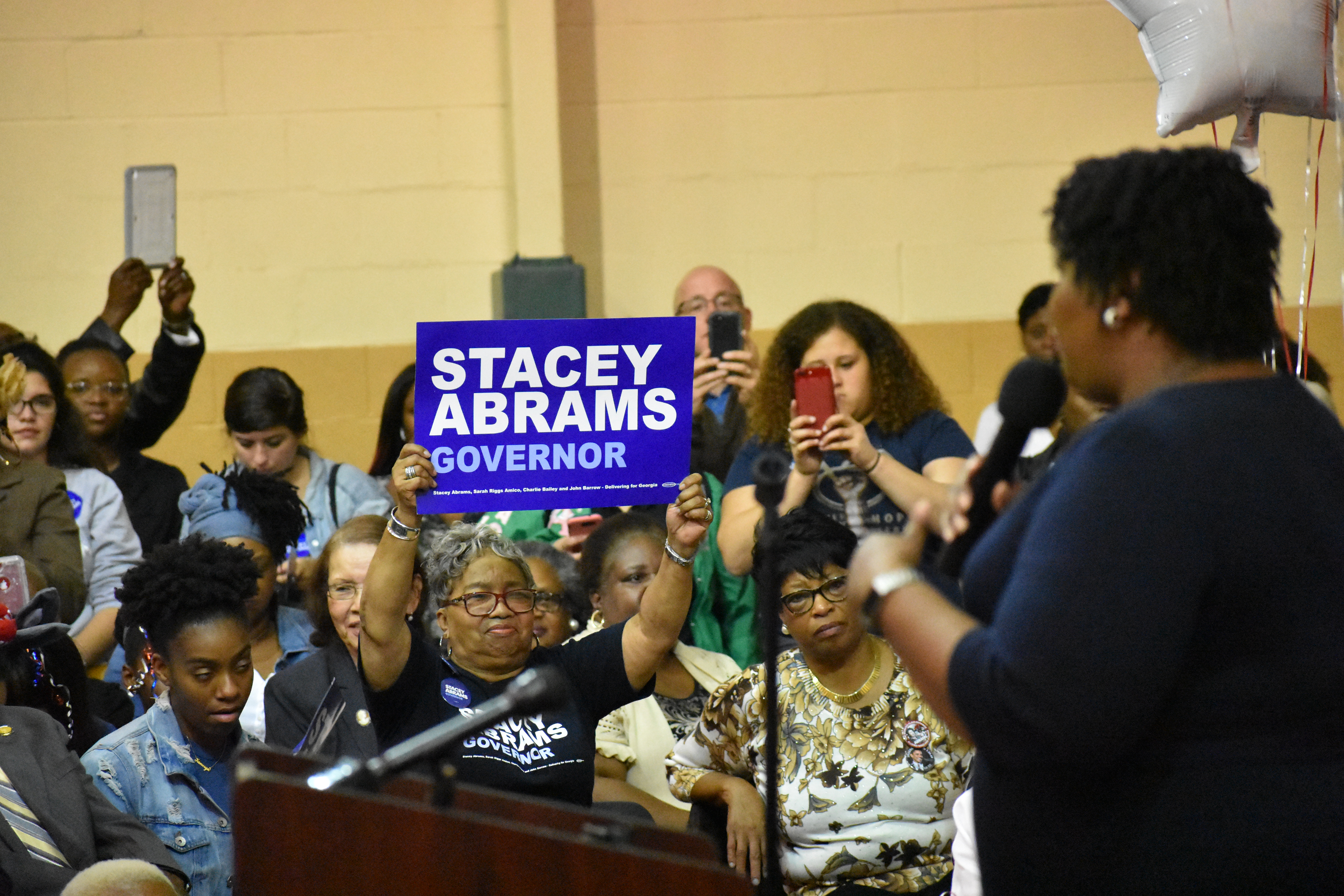 Stacey Abrams addresses a crowd.