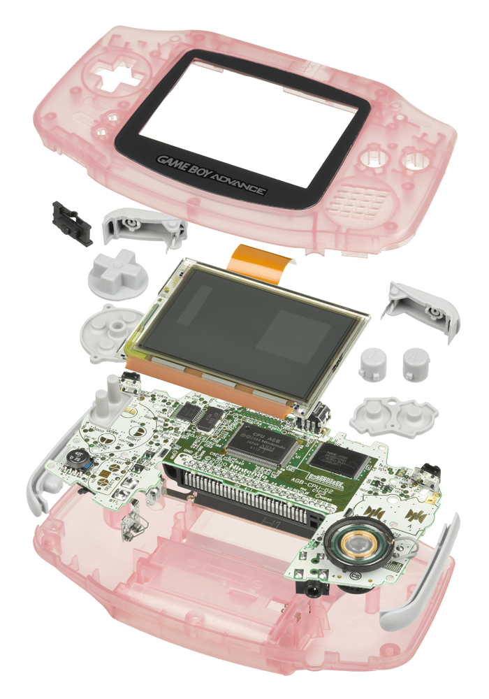 An exploded view of a Gameboy Advance