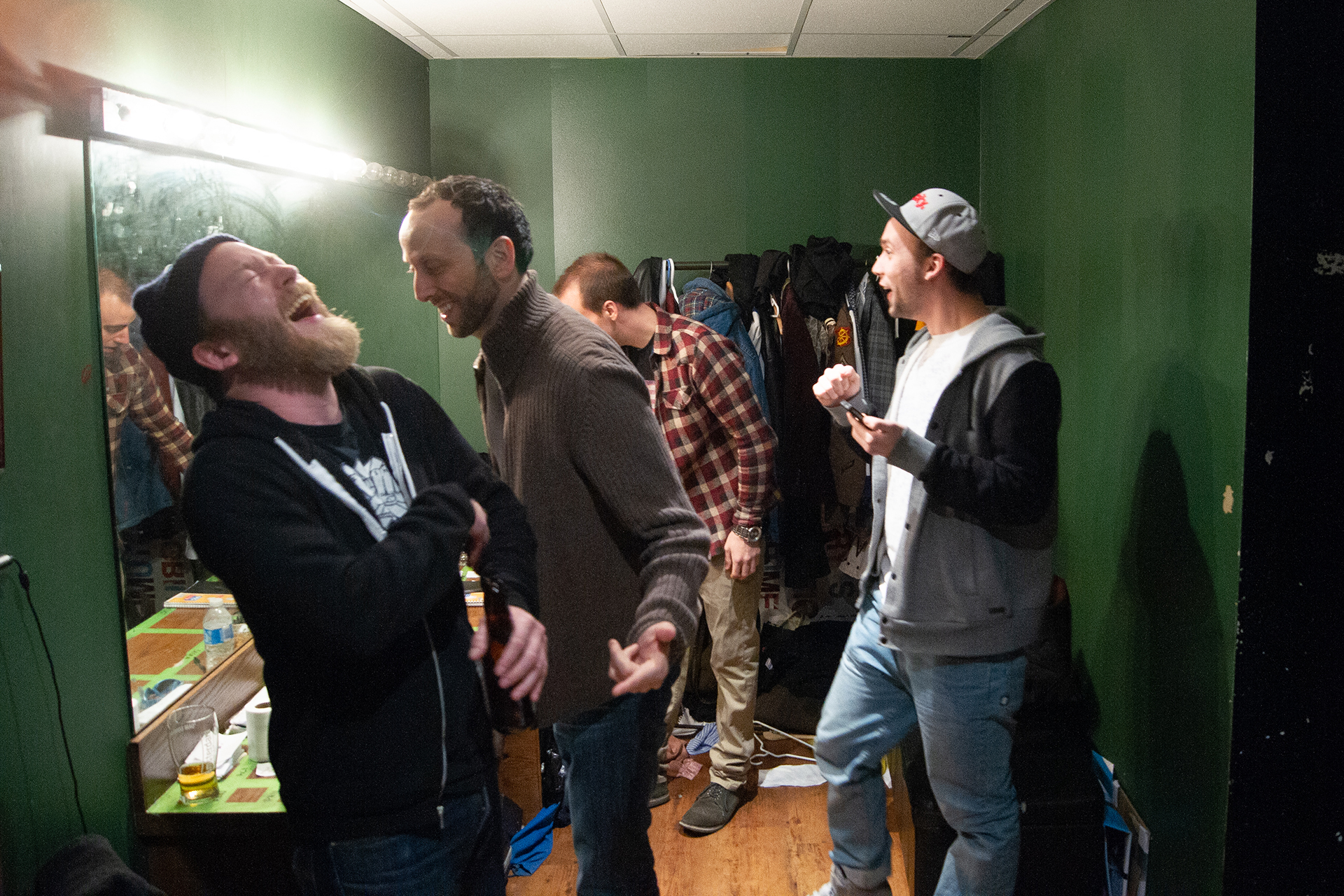 Kyle Kinane (left) in the green room, 2011