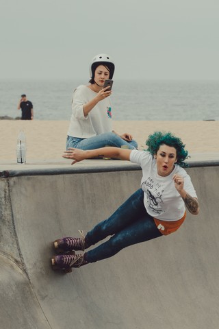 Me filming Vanna in the skate park bowl