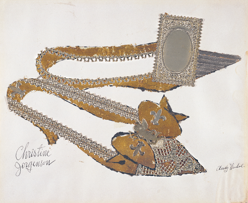 Andy Warhol (1928–1987), Christine Jorgenson, 1956. Collaged metal leaf and embossed foil with ink on paper, 13 x 16 in. (32.9 x 40.7 cm). Sammlung Froehlich, Leinfelden-Echterdingen, Germany © The Andy Warhol Foundation for the Visual Arts, Inc. / Artists Rights Society (ARS) New York
