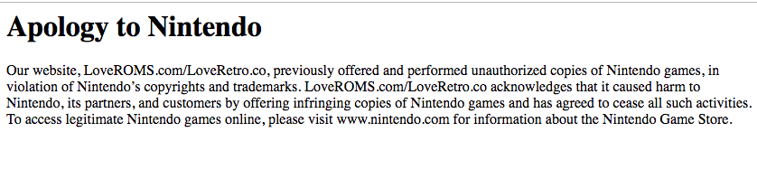 Entschuldigung an Nintendo