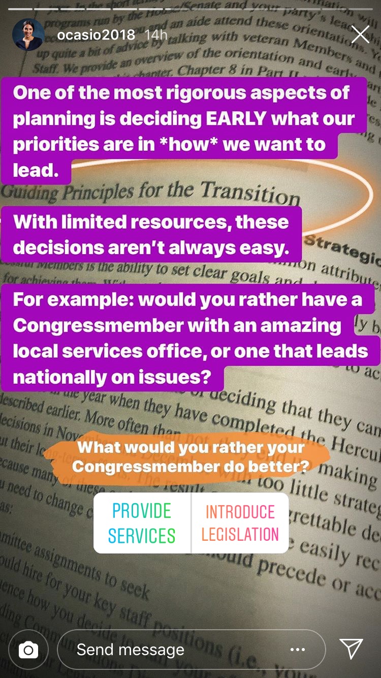 Screenshot of Alexandria Ocasio-Cortez's Instagram story