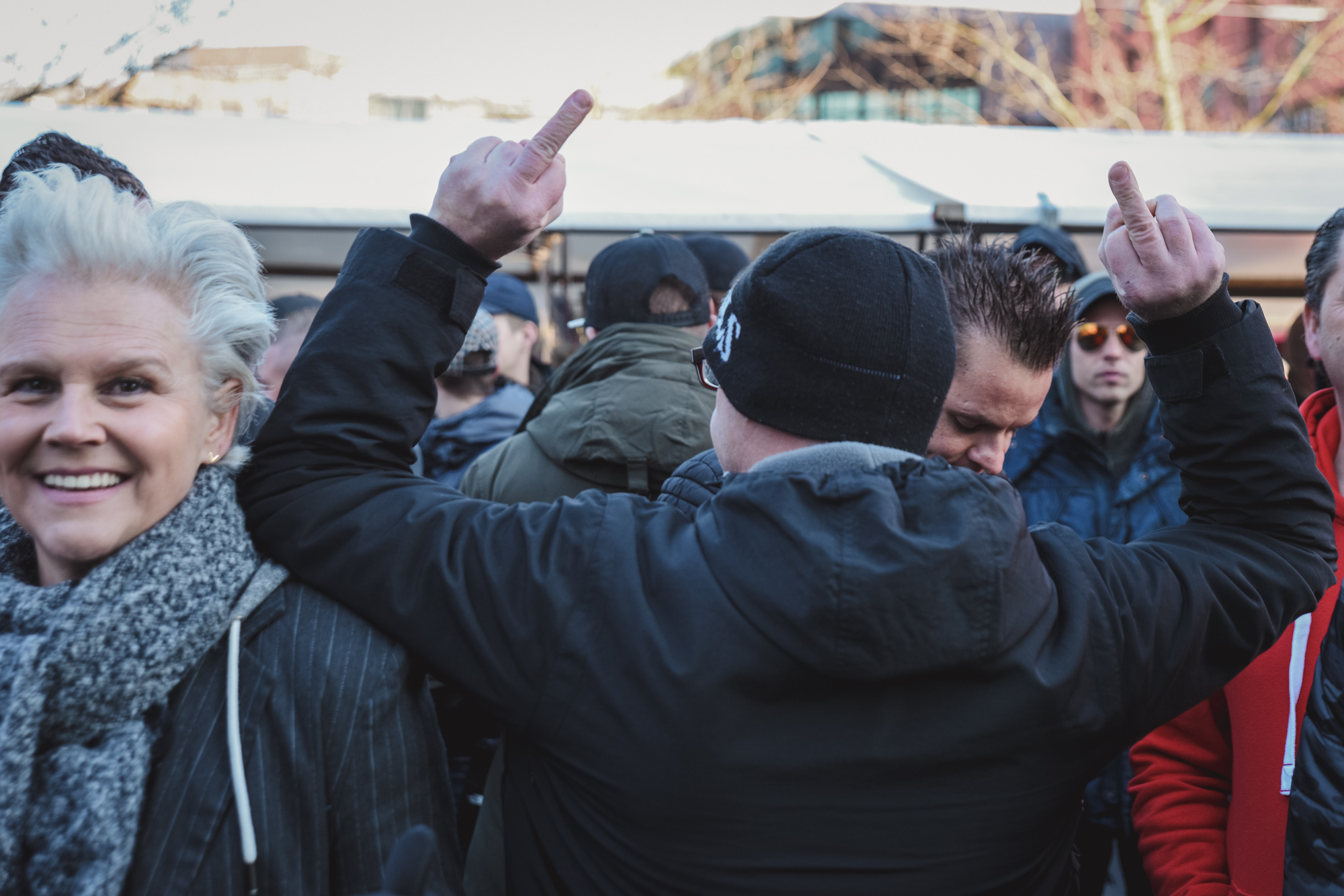 Pro-pietdemonstranten tijdens de Intocht van Sinterklaas in Eindhoven 2018