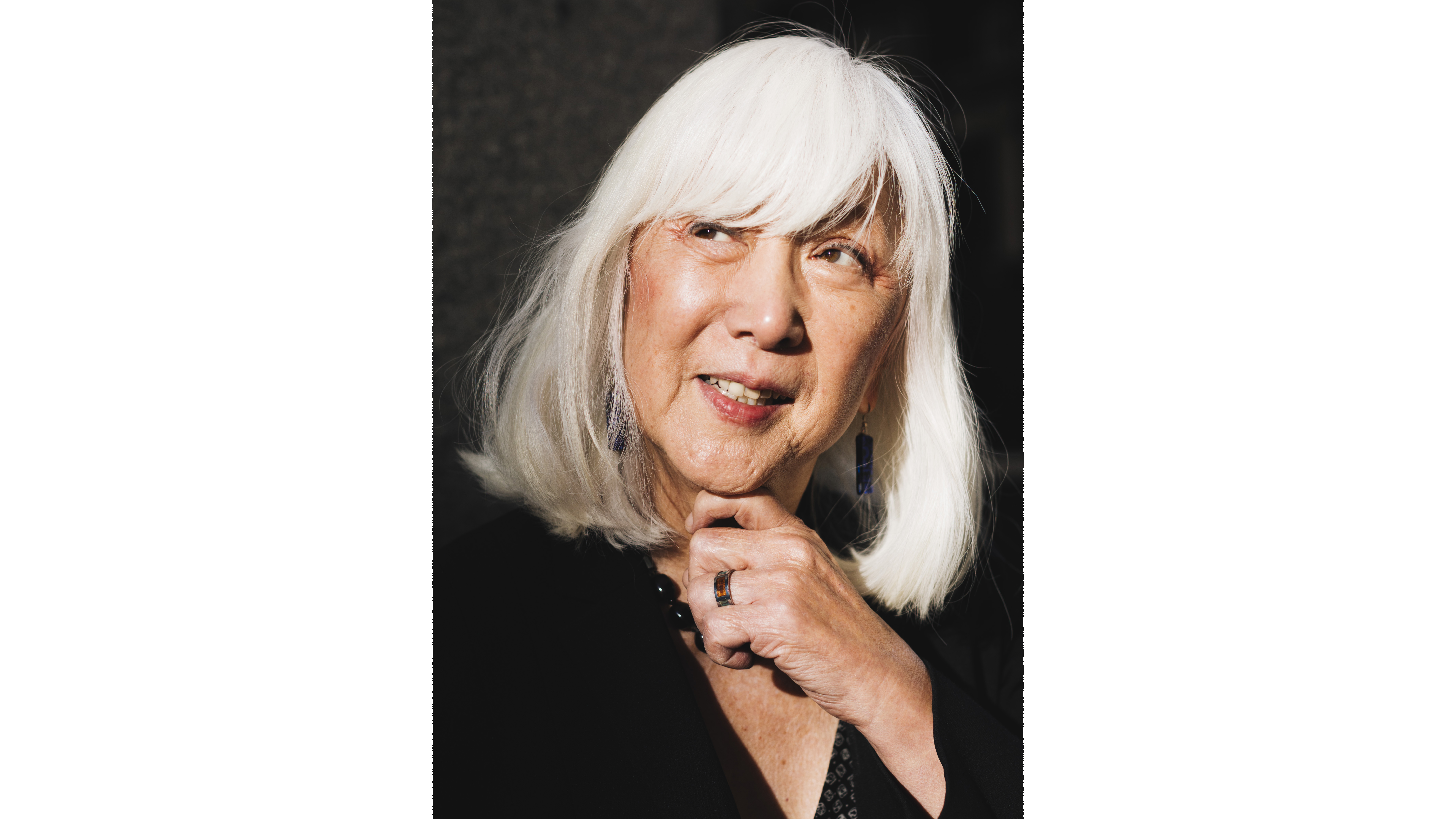 Portrait of asian woman with white hair.