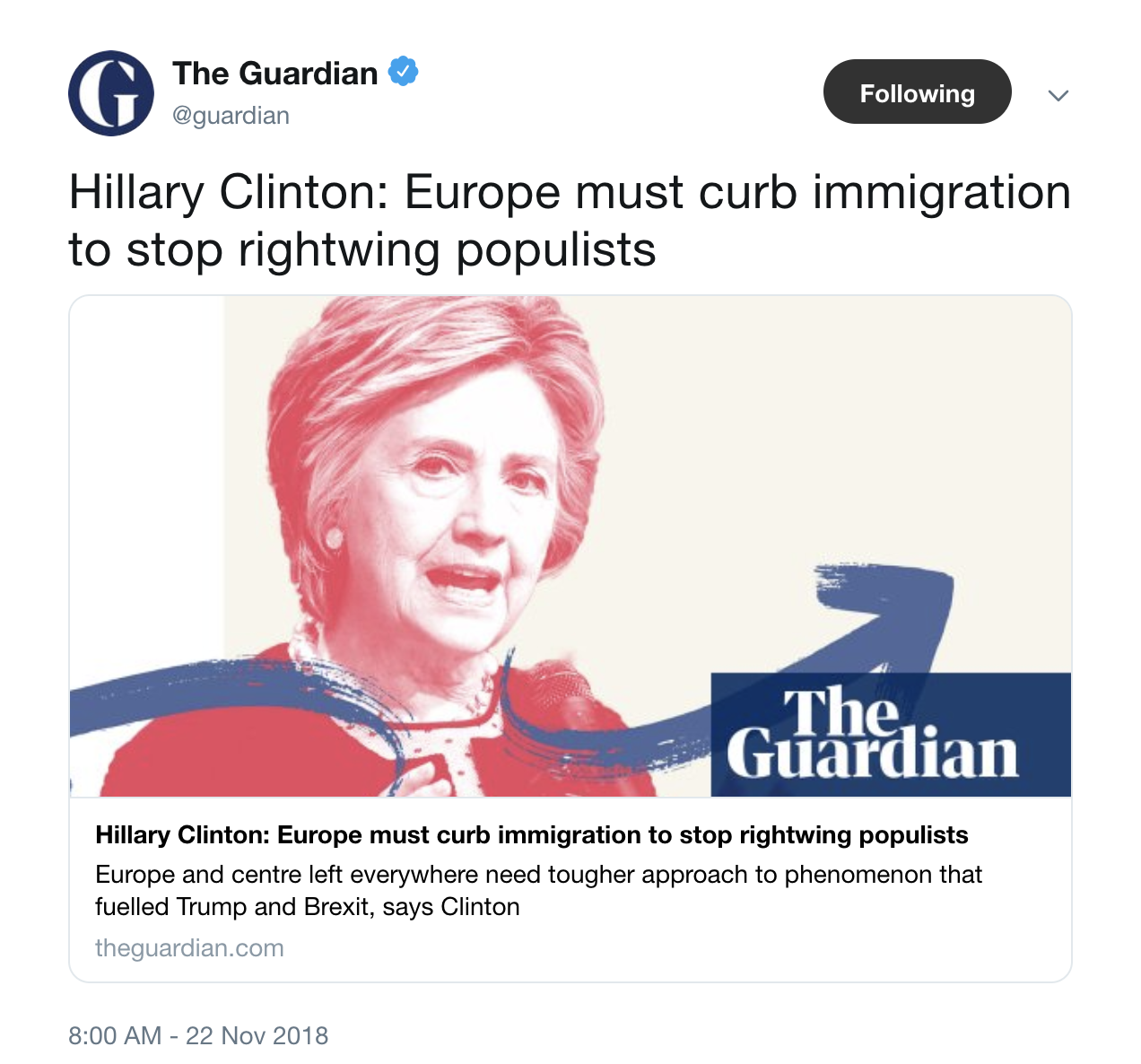 Hillary Clinton Guardian migration screenshot