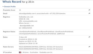 A screengrab of WhoIs data