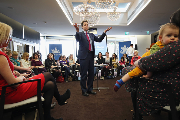 Then-Deputy Prime Minister Nick Clegg participates in a Q&A session with a group of women from the internet forum Mumsnet