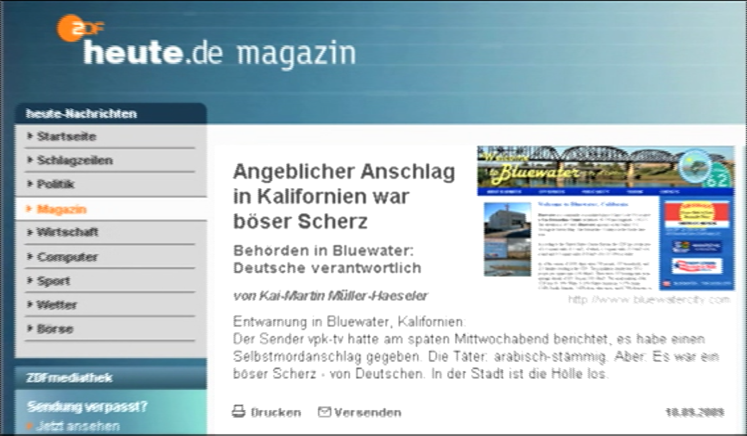 Auch heute.de berichtete über Bluewater