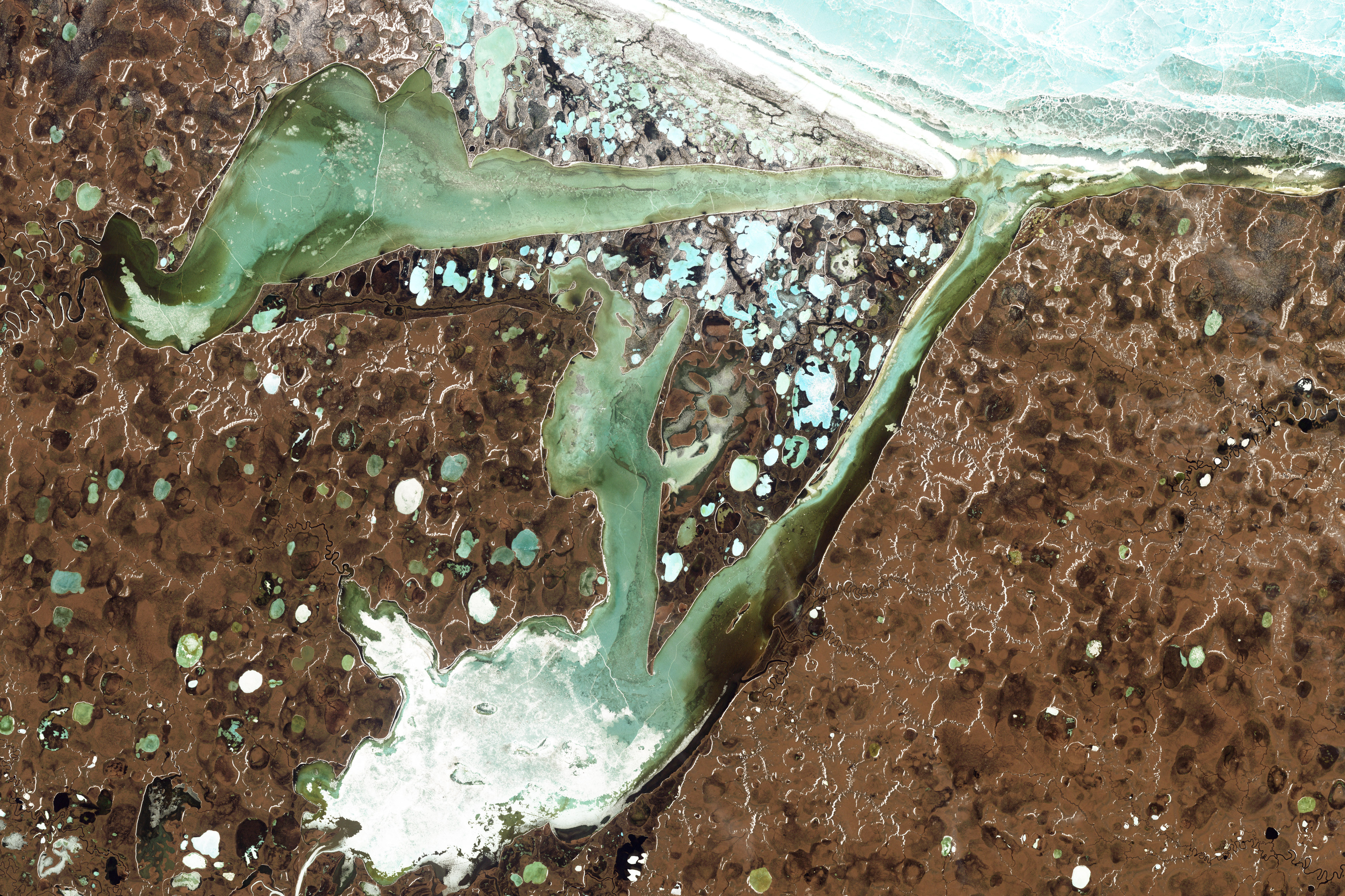 An example of Arctic lakes created by melting permafrost.