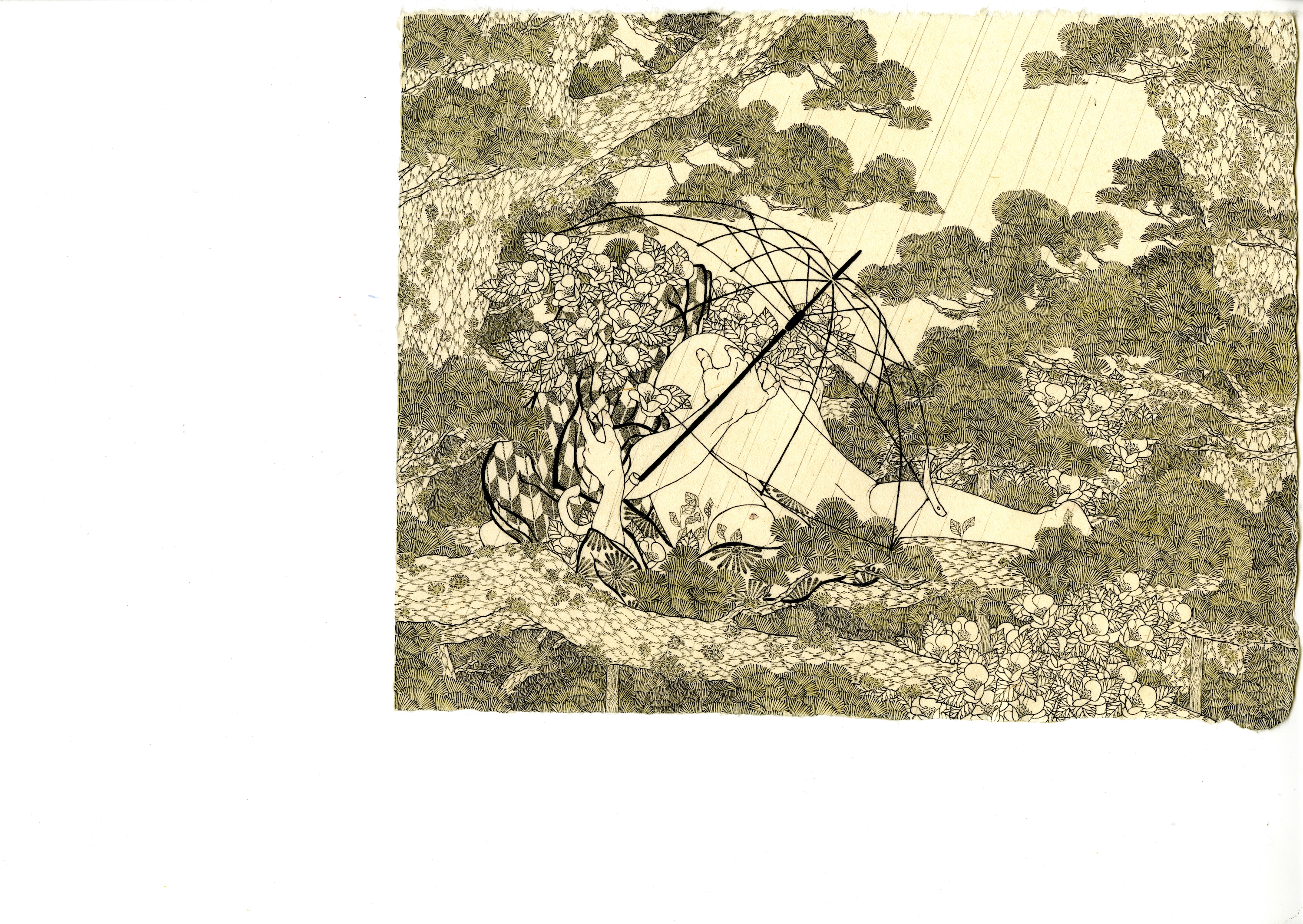 1544998512046-Getting-wet-2-2018-Pen-and-colour-pencil-drawing-on-washi-paper-236-x-303mm