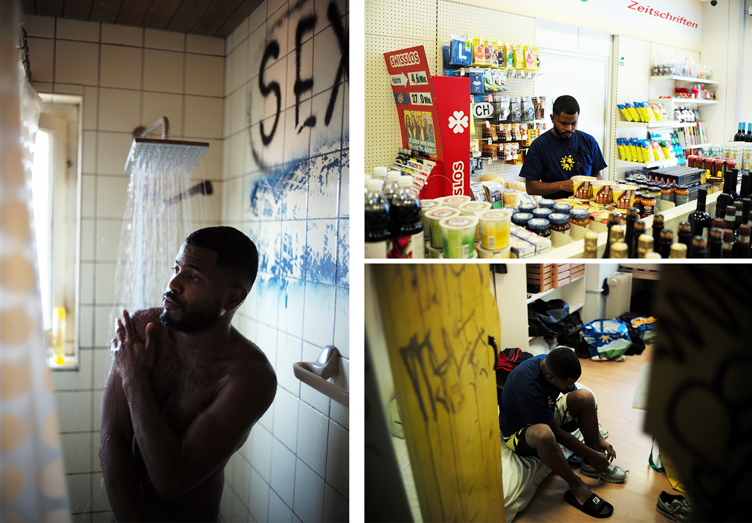 Armando in der Dusche des Asylzentrums