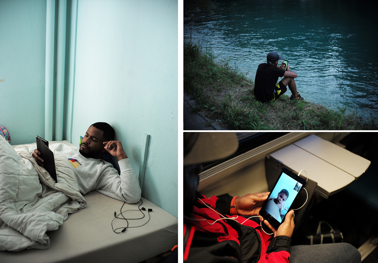 Armando auf seinem Bett in der Schweiz, in der Hand ein Tablet