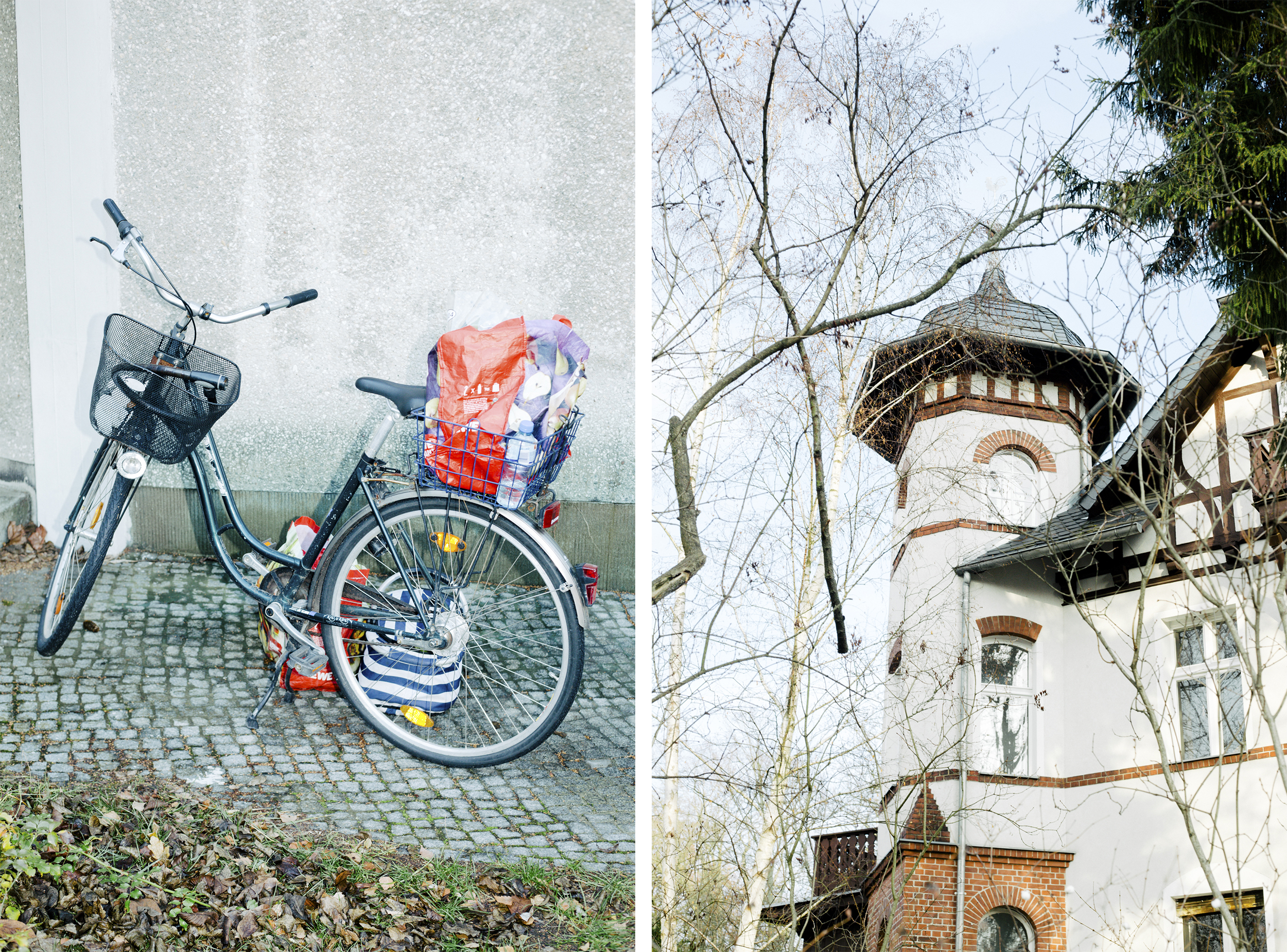 Ein vollgepacktes Fahrrad und eine Villa in Zehlendorf