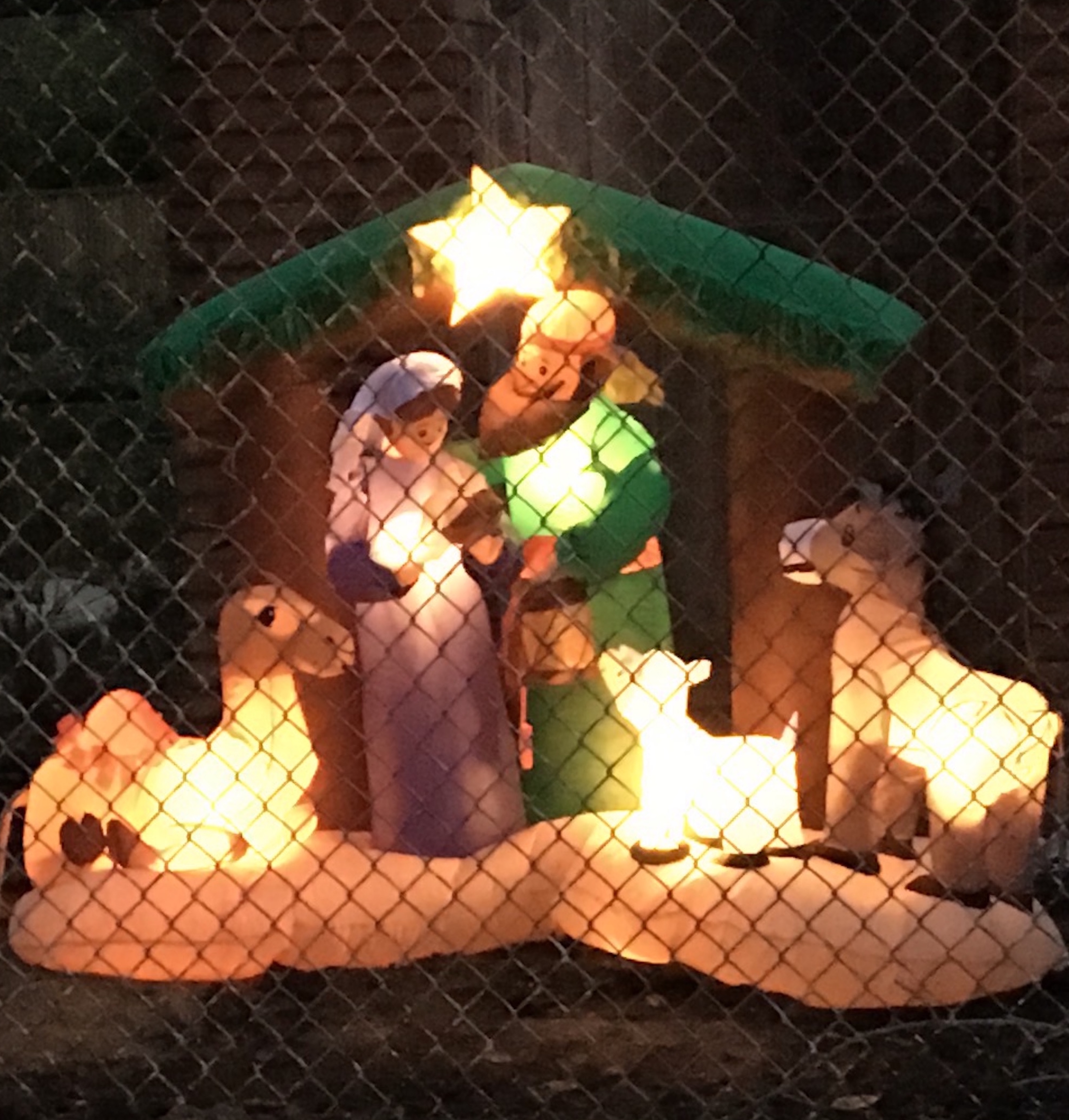 A close up of Bob Dylan's inflatable nativity