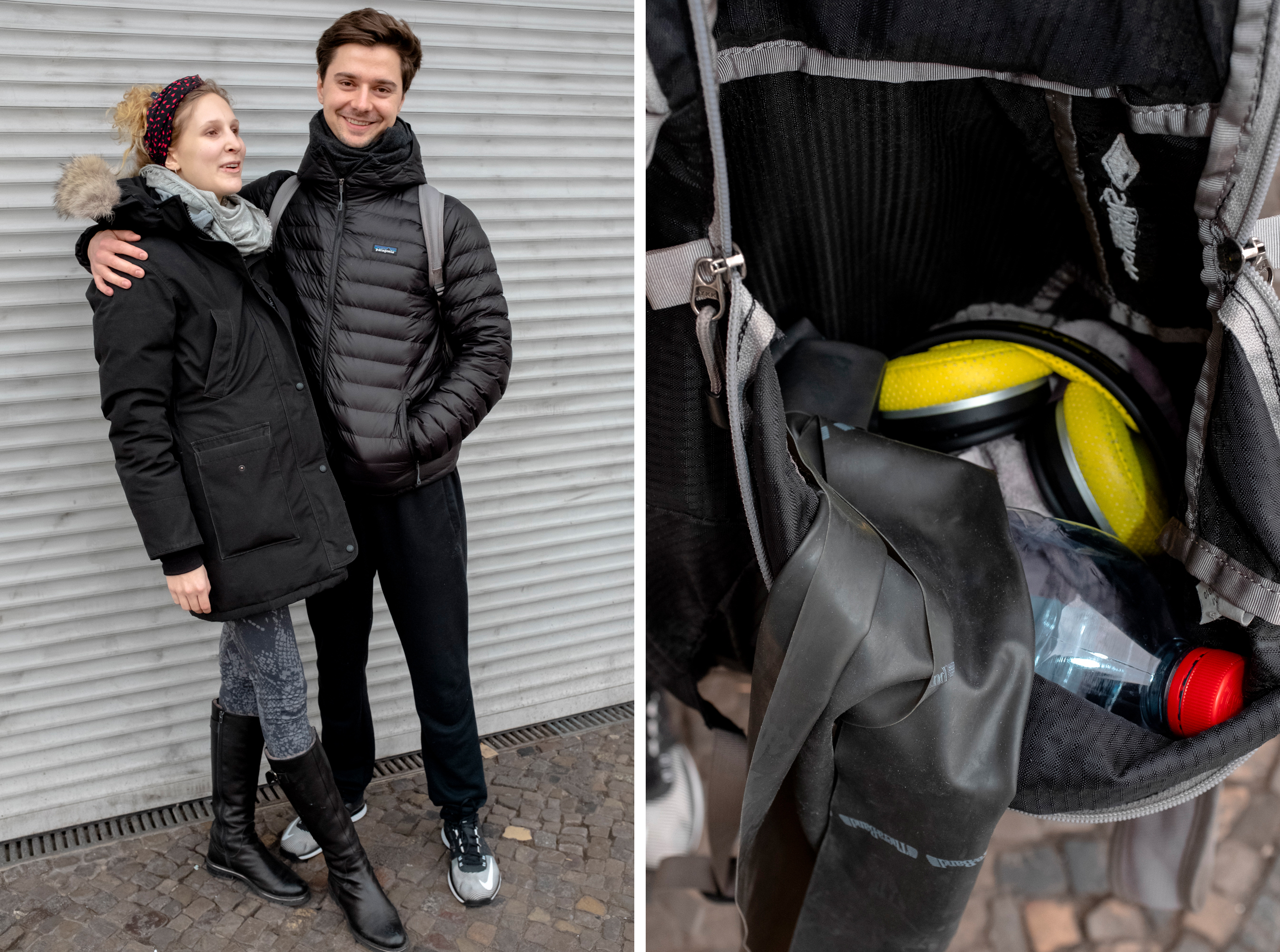 Ein hetero-Paar zeigt seinen Sportsack